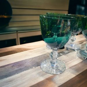 Tiffin Franciscan Killarney green water goblets (7) hand blown glass from 1950s